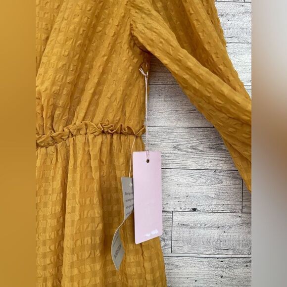 Rachel Parcell Mustard Yellow Ruffled Tiered Long Sleeve Maxi Dress Textured - Picture 6 of 15